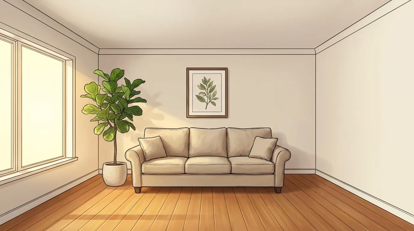 Illustration of the same room fully restored
